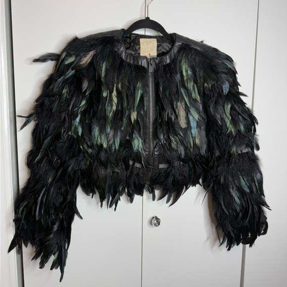 Chaser - Real Feather Jacket- Black & Iridescent - XS NWT - Picture 1 of 7